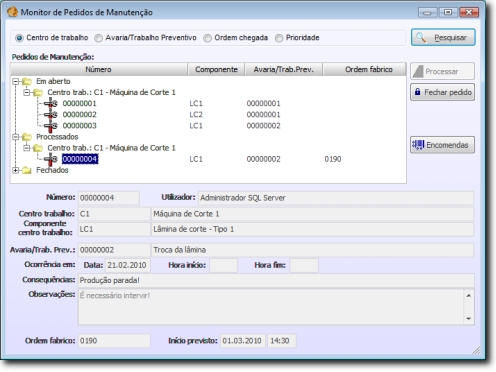 Monitor de pedidos de manutenção para que possa actuar de imediato